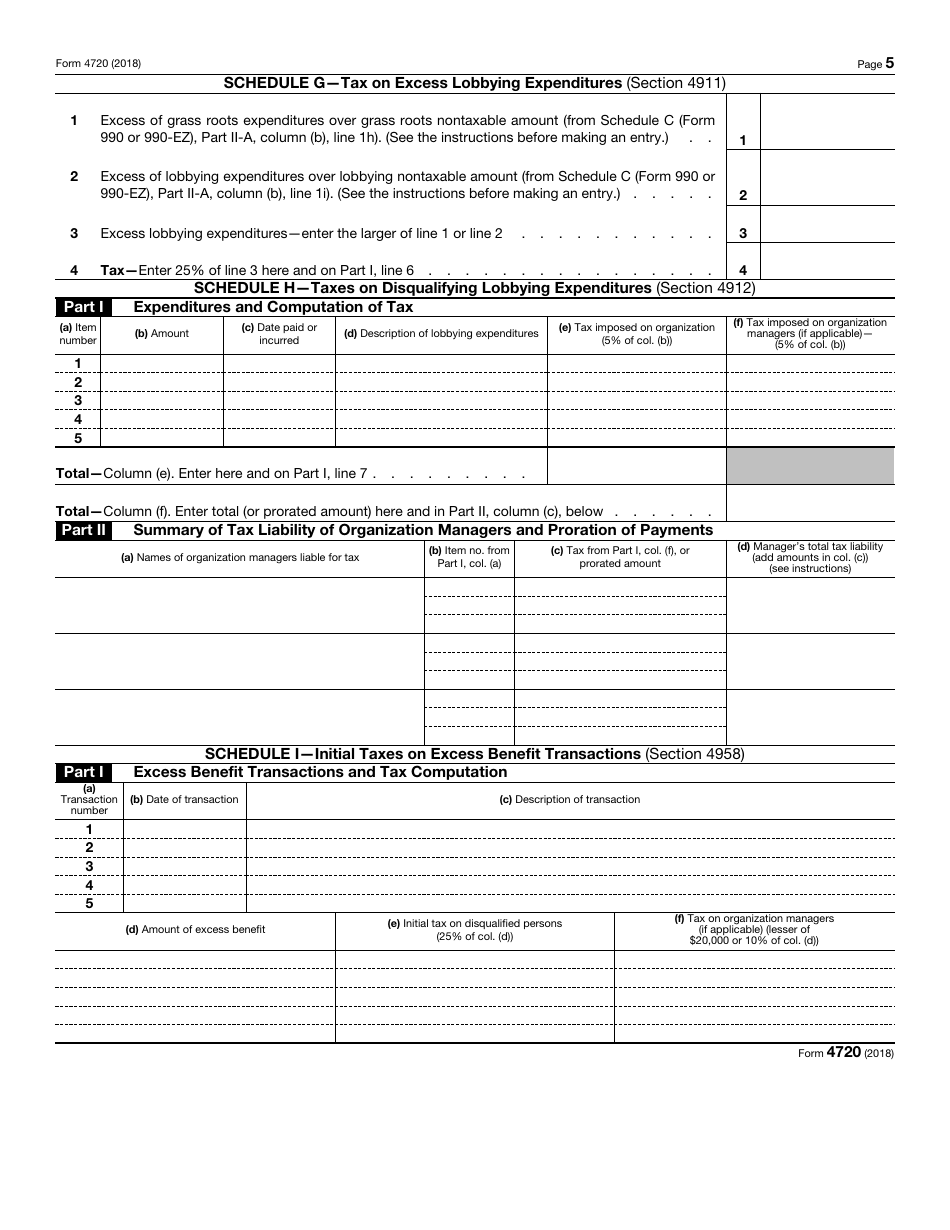 IRS Form 4720 Return of Certain Excise Taxes Under Chapters 41 and 42 of the Internal Revenue Code, Page 5