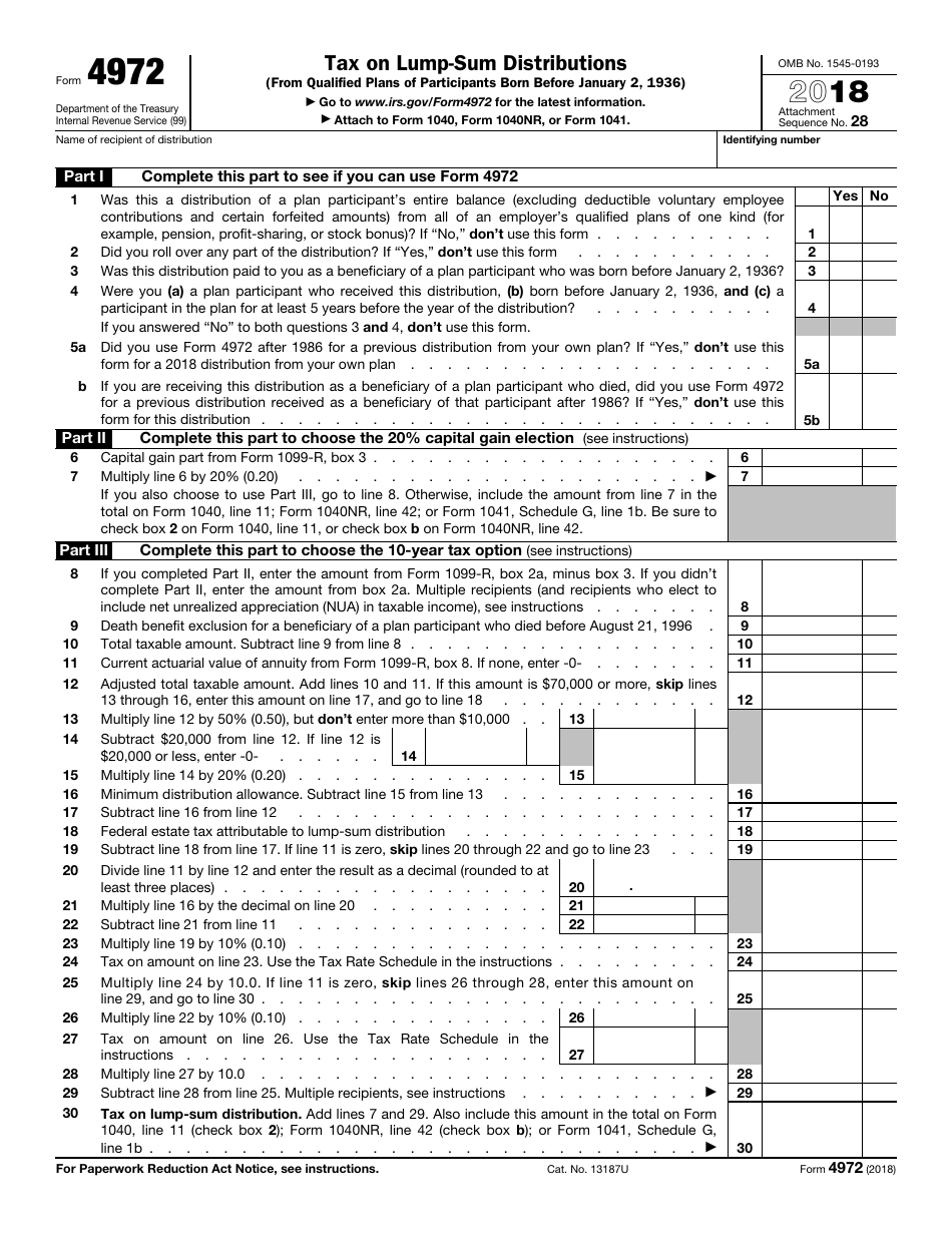 IRS Form 4972 Tax on Lump-Sum Distributions, Page 1