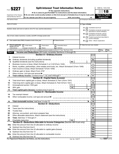 IRS Form 5227 2018 Printable Pdf