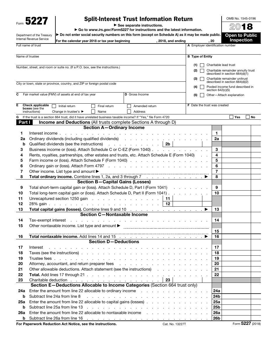 IRS Form 5227 Split-Interest Trust Information Return, Page 1
