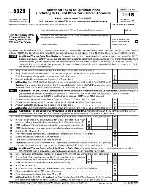IRS Form 5329 2018 Printable Pdf