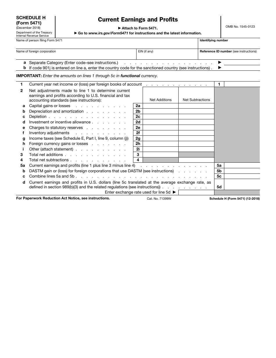 IRS Form 5471 Schedule H Current Earnings and Profits, Page 1