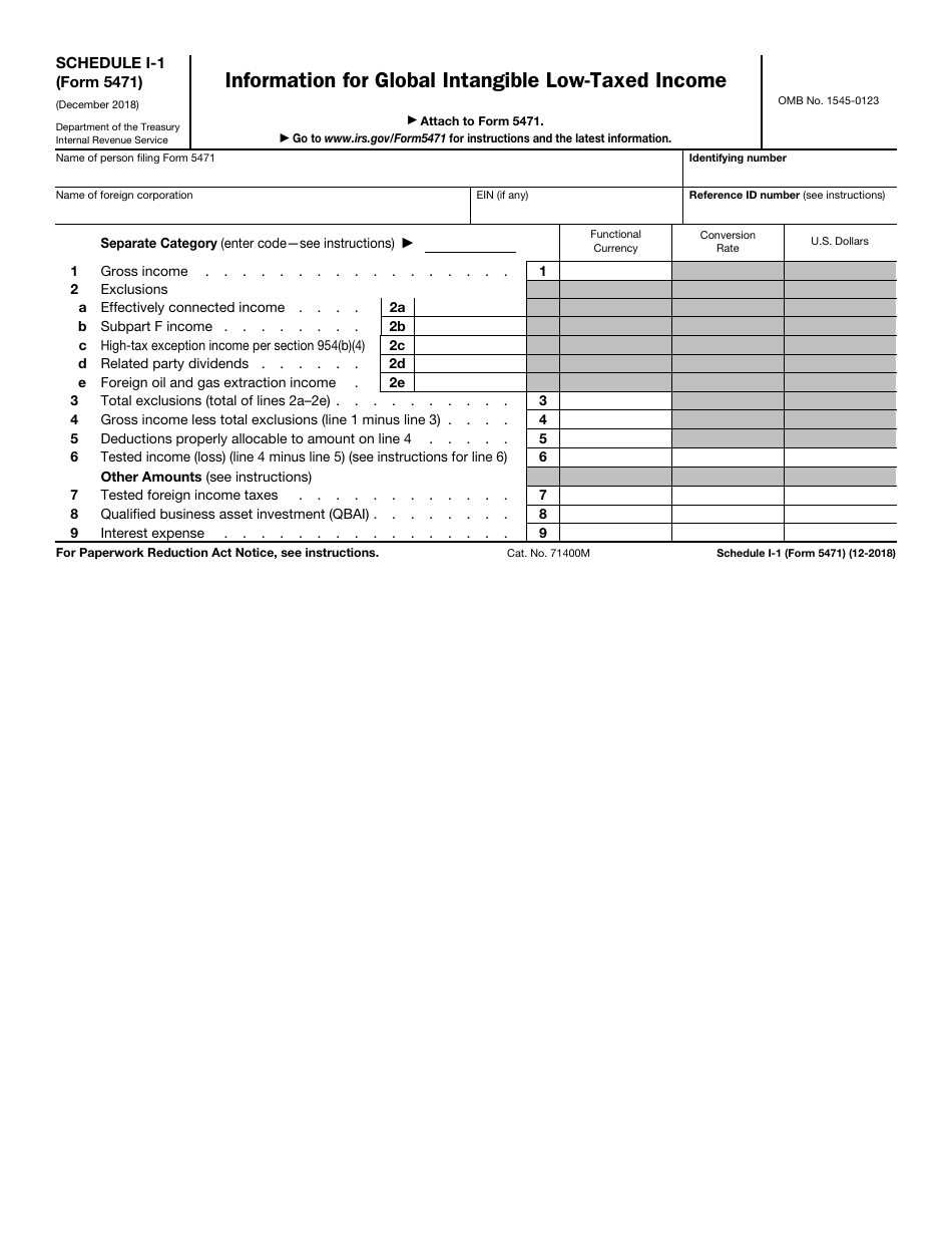 IRS Form 5471 Schedule I-1 Information for Global Intangible Low-Taxed Income, Page 1
