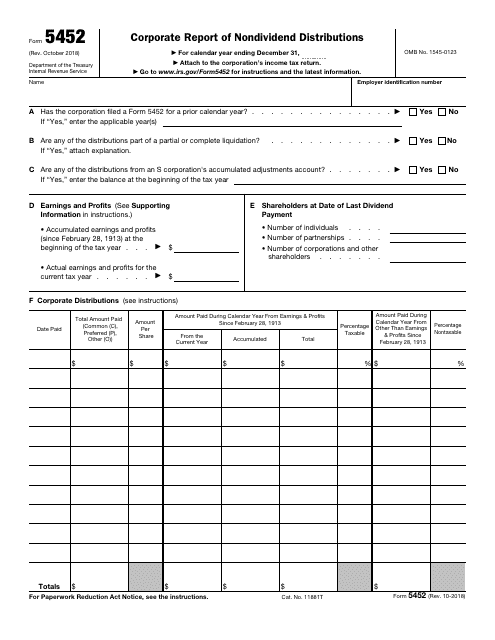 IRS Form 5452 Corporate Report of Nondividend Distributions