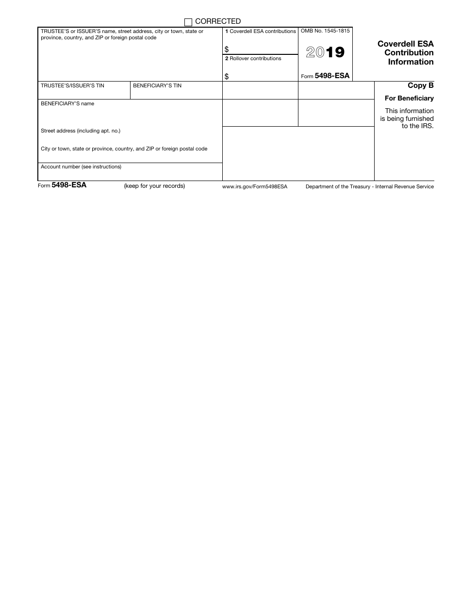 IRS Form 5498-ESA - 2019 - Fill Out, Sign Online and Download Fillable ...