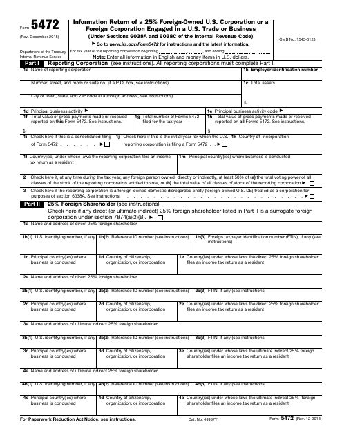 IRS Form 5472  Printable Pdf