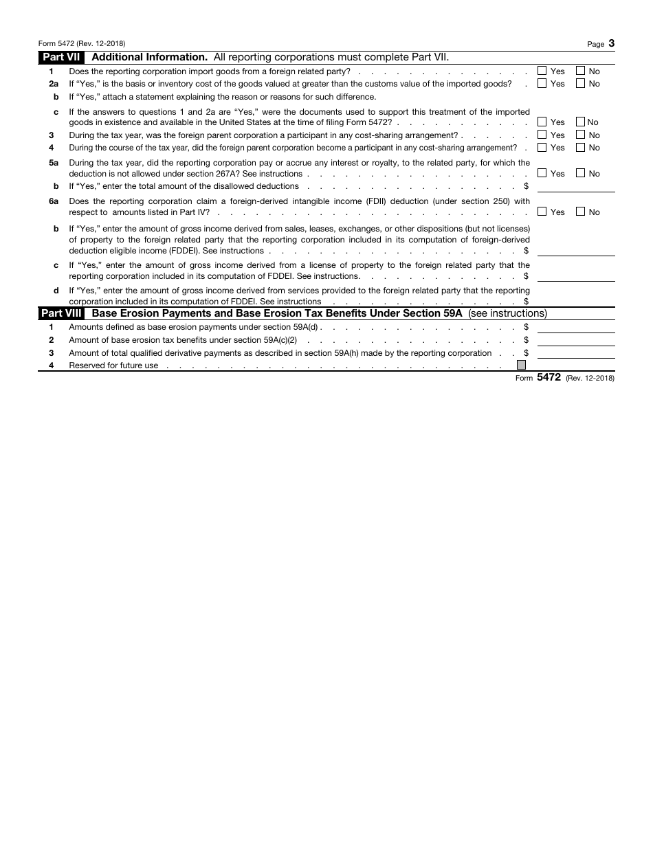 Irs Form 5472 Fillable Printable Forms Free Online