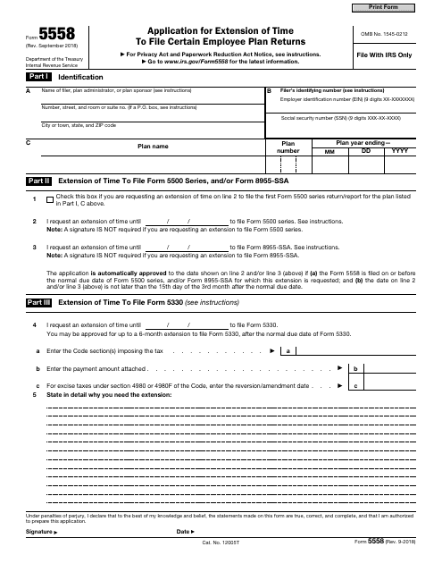 IRS Form 5558  Printable Pdf