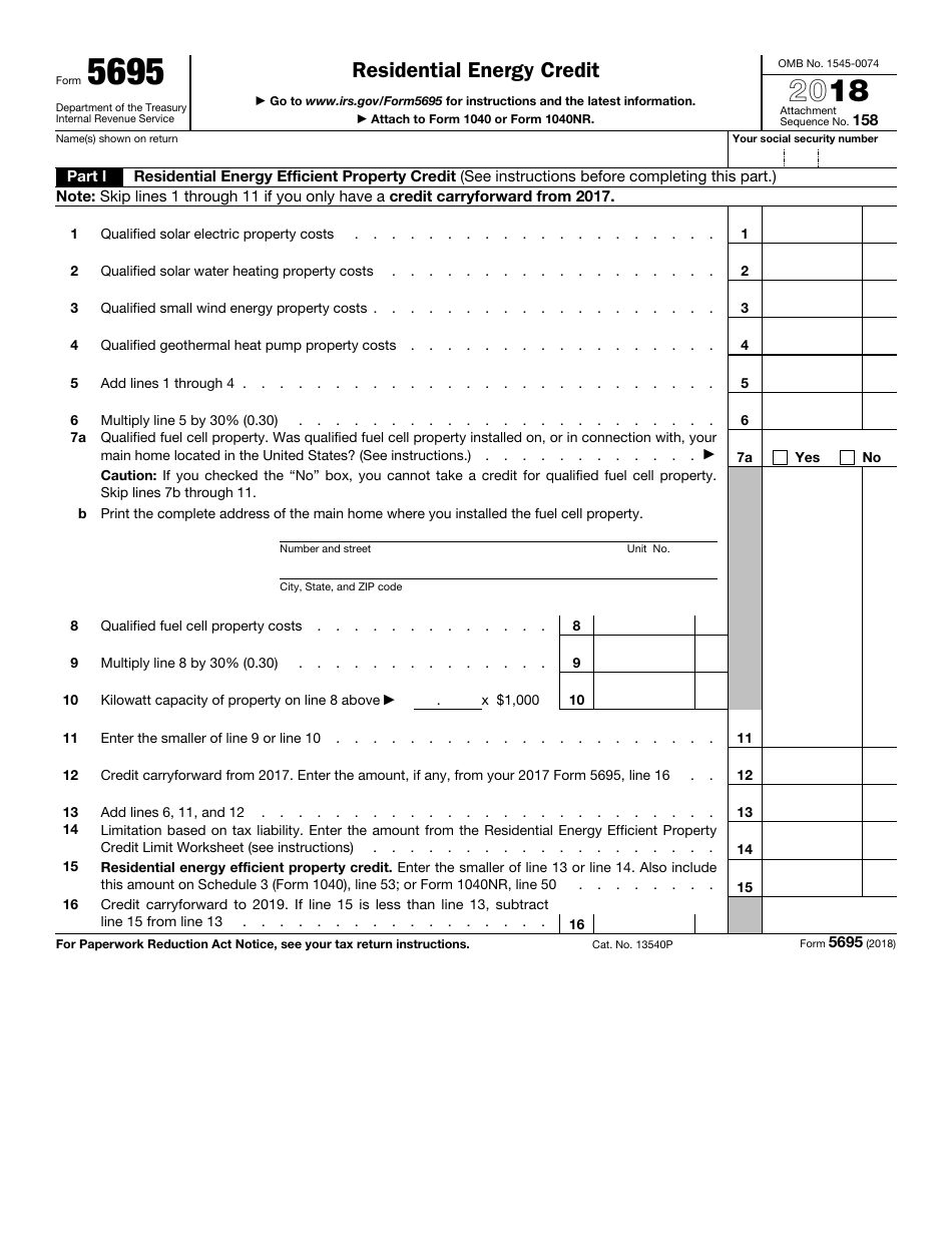 IRS Form 5695 - 2018 - Fill Out, Sign Online and Download Fillable PDF ...