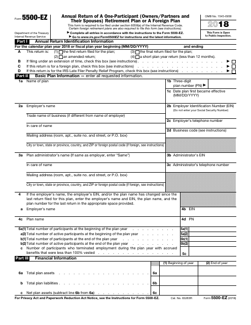 IRS Form 5500-EZ 2018 Printable Pdf