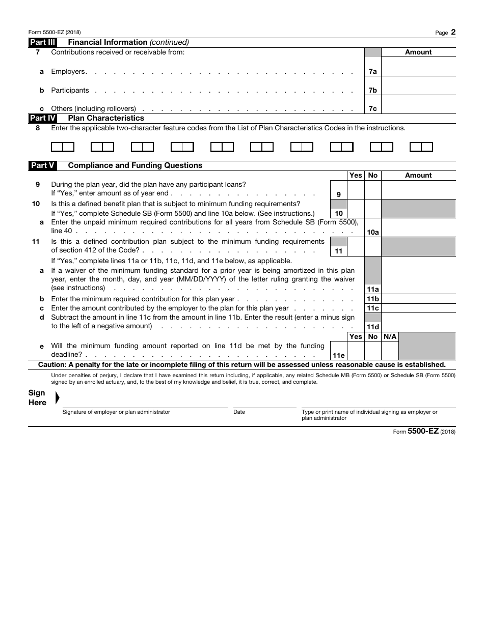 IRS Form 5500EZ Download Fillable PDF or Fill Online Annual Return of