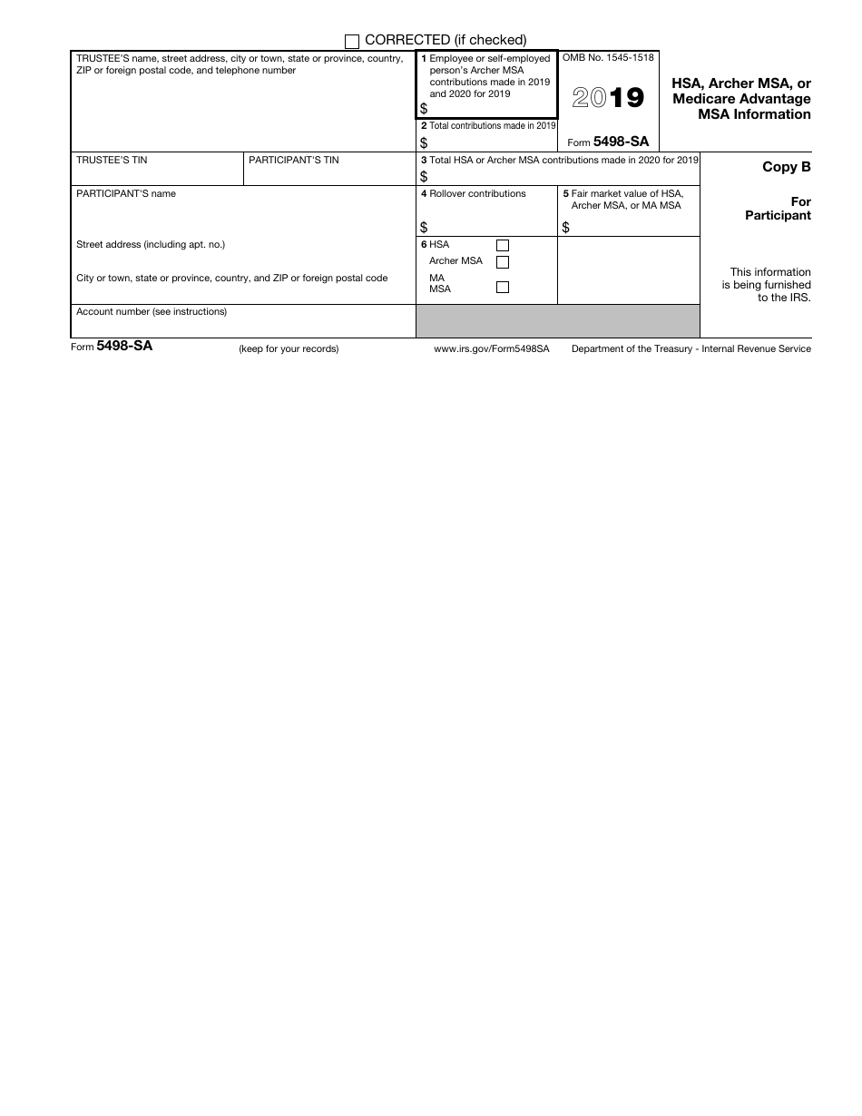 IRS Form 5498-SA - 2019 - Fill Out, Sign Online and Download Fillable ...