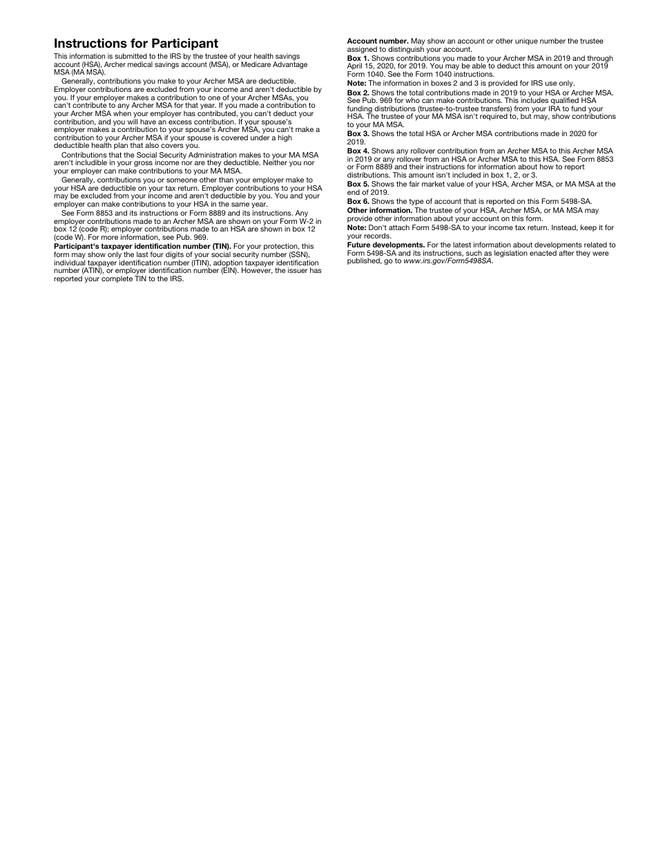 IRS Form 5498-SA Hsa, Archer Msa, or Medicare Advantage Msa Information, Page 3