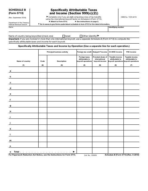 IRS Form 5713 Schedule B Specifically Attributable Taxes and Income (Section 999(C)(2))