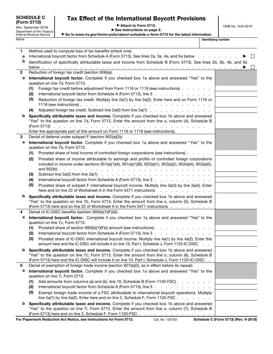 IRS Form 5713 Schedule C Tax Effect of the International Boycott Provisions, Page 1
