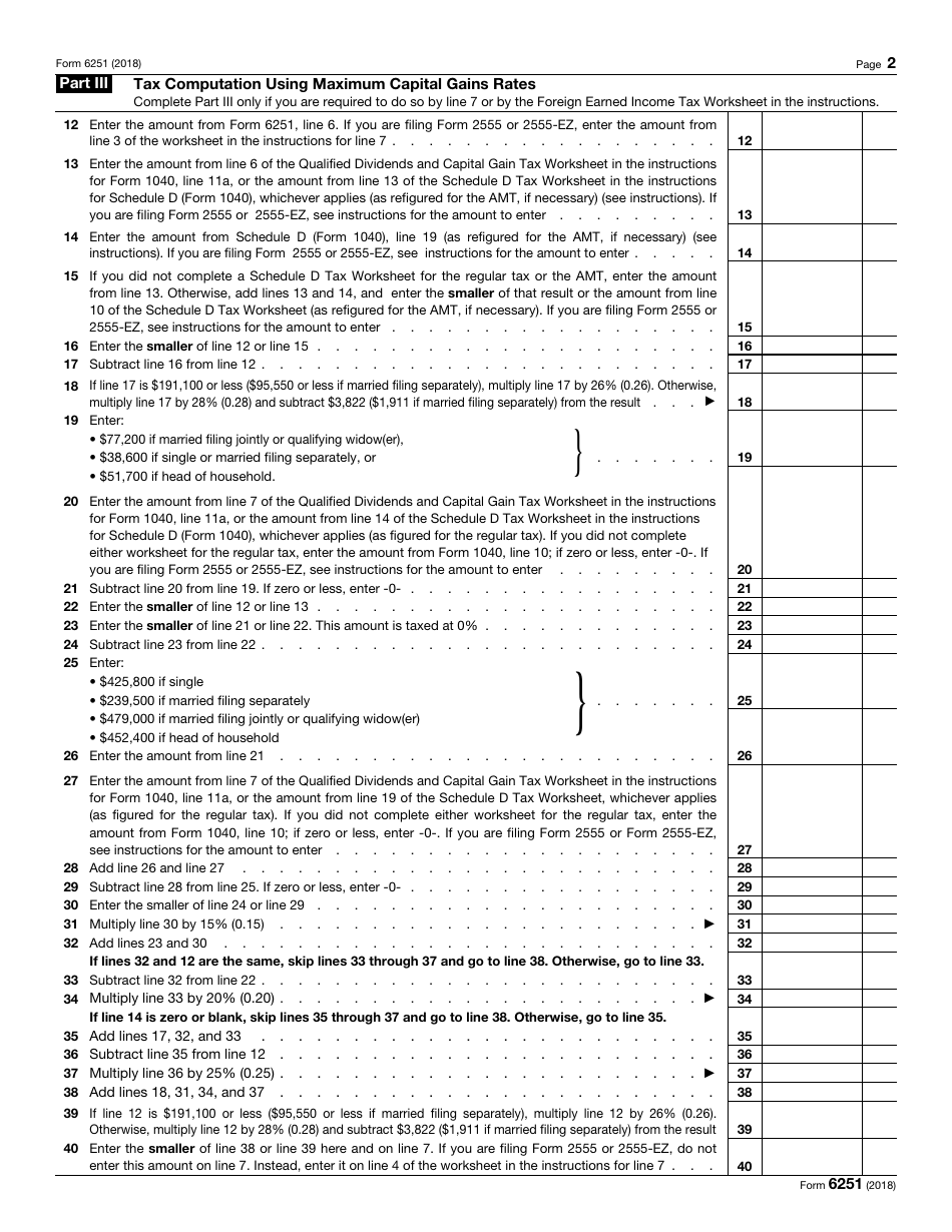 IRS Form 6251 - 2018 - Fill Out, Sign Online and Download Fillable PDF ...