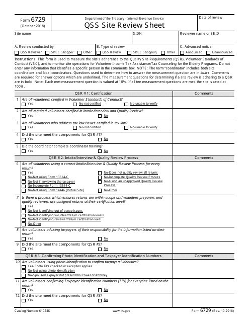 IRS Form 6729  Printable Pdf
