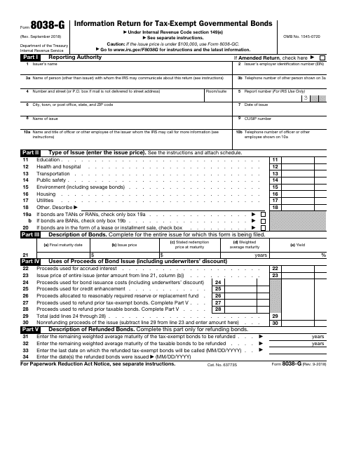 IRS Form 8038-G  Printable Pdf