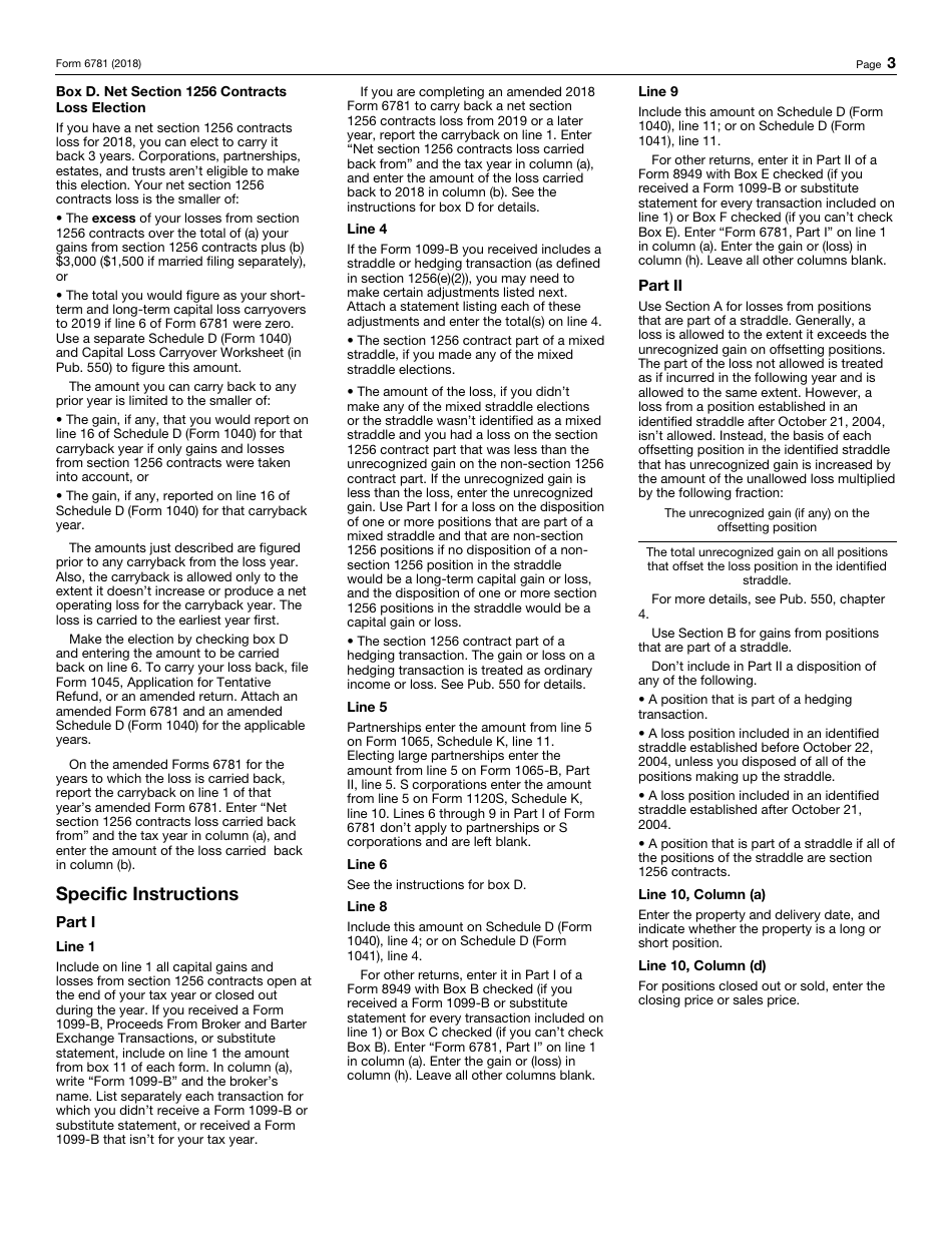 IRS Form 6781 Gains and Losses From Section 1256 Contracts and Straddles, Page 3