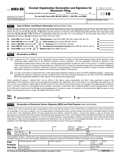 IRS Form 8453-E0 2018 Printable Pdf