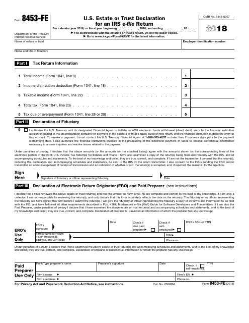 IRS Form 8453-FE 2018 Printable Pdf