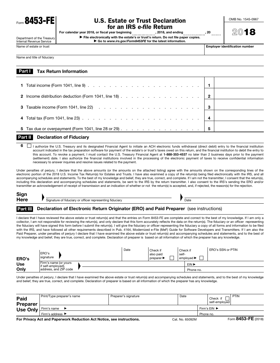 IRS Form 8453-FE - 2018 - Fill Out, Sign Online and Download Fillable ...