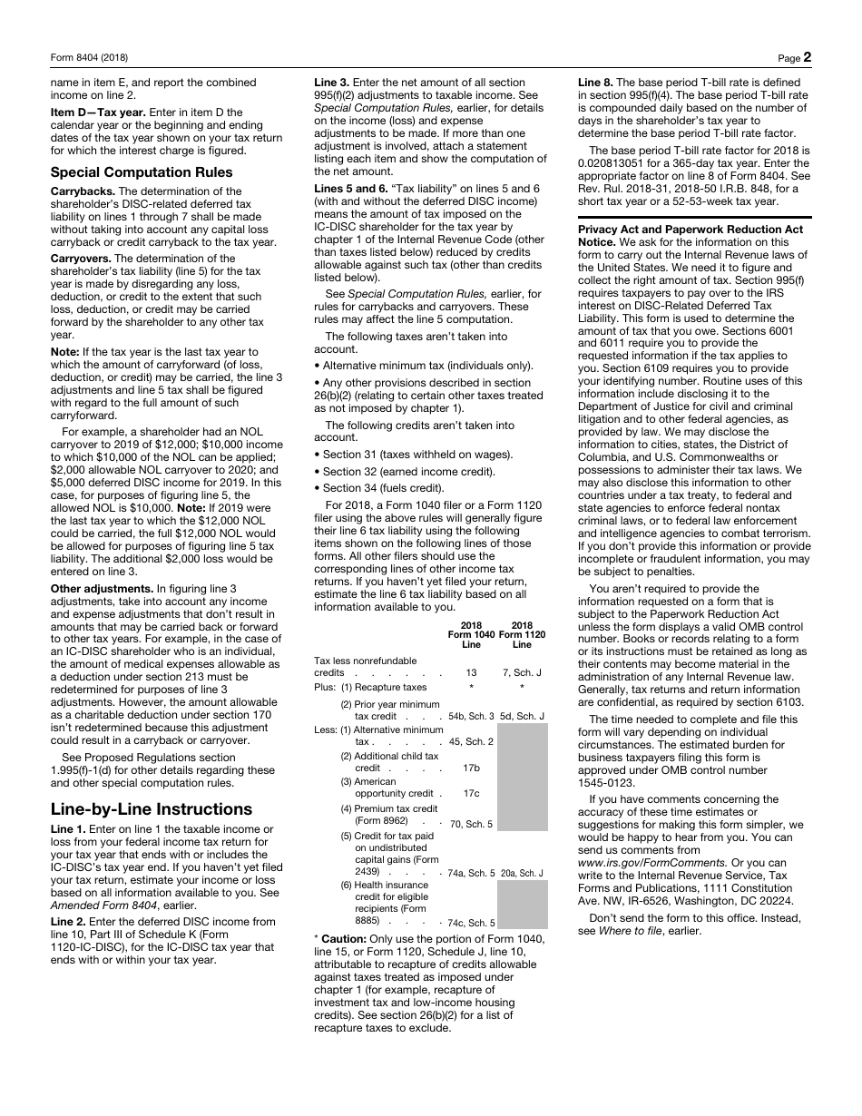 IRS Form 8404 Interest Charge on Disc-Related Deferred Tax Liability, Page 2