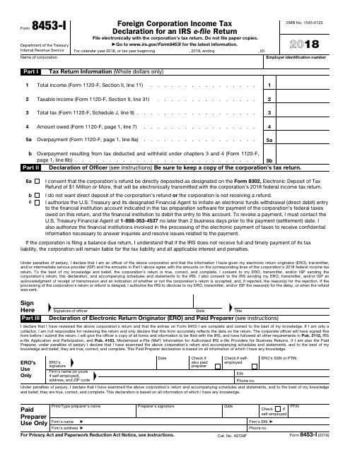 IRS Form 8453-I 2018 Printable Pdf