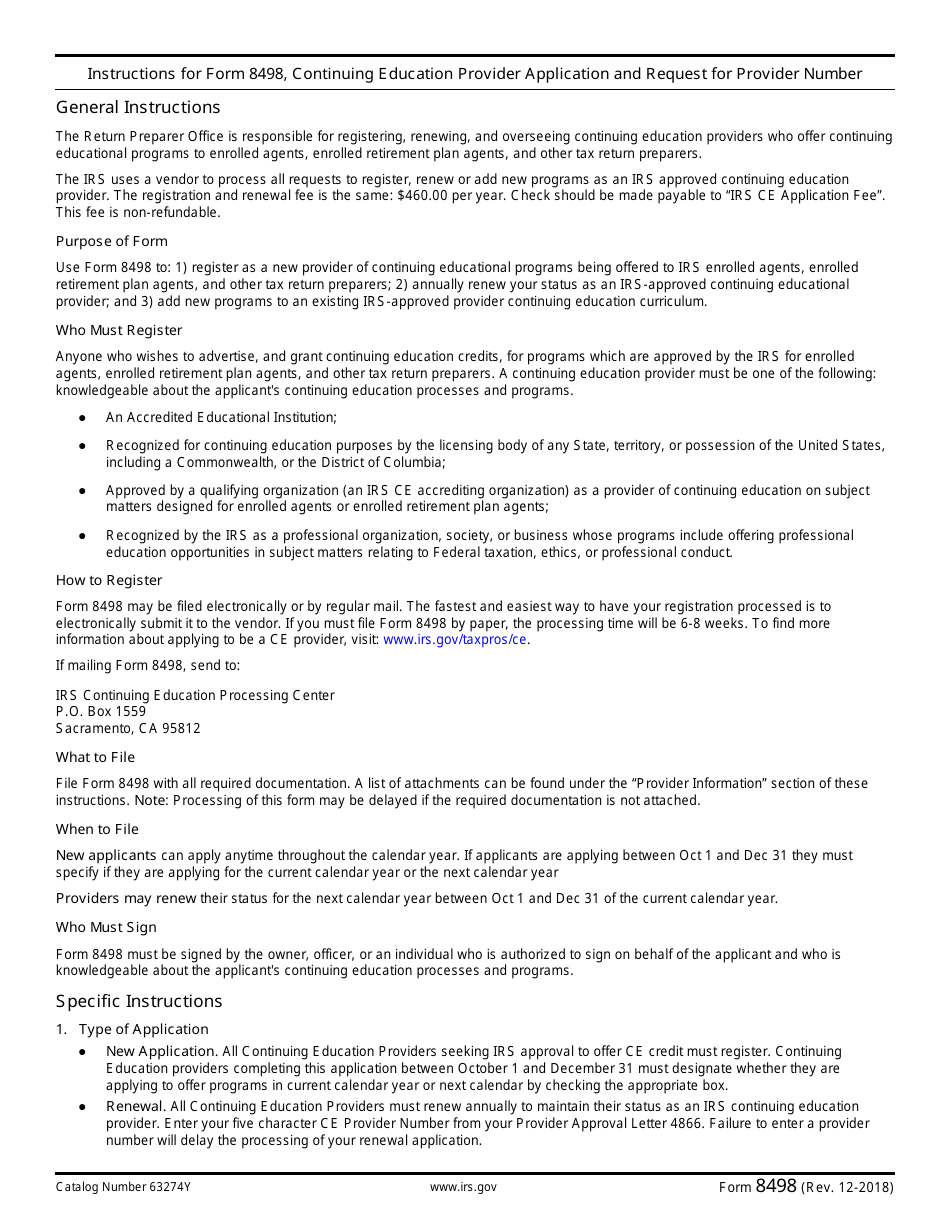 IRS Form 8498 Continuing Education Provider Application and Request for Provider Number, Page 3