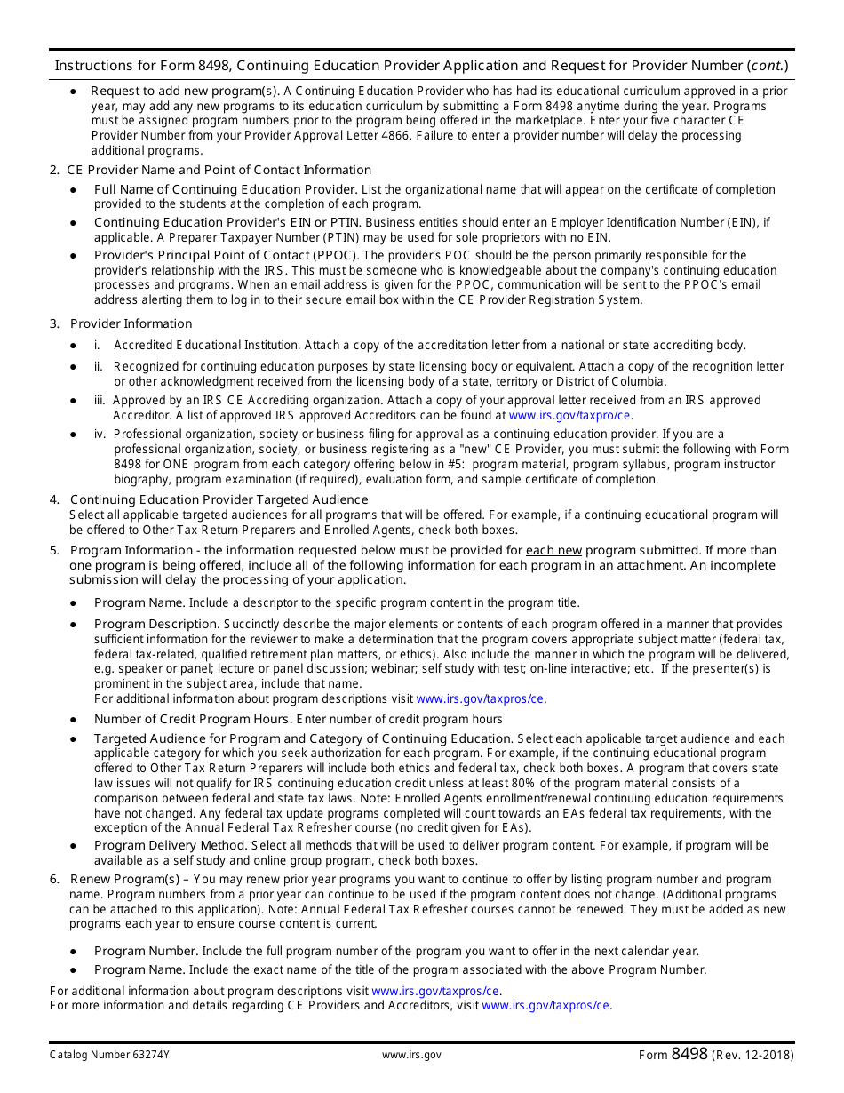 IRS Form 8498 Continuing Education Provider Application and Request for Provider Number, Page 4