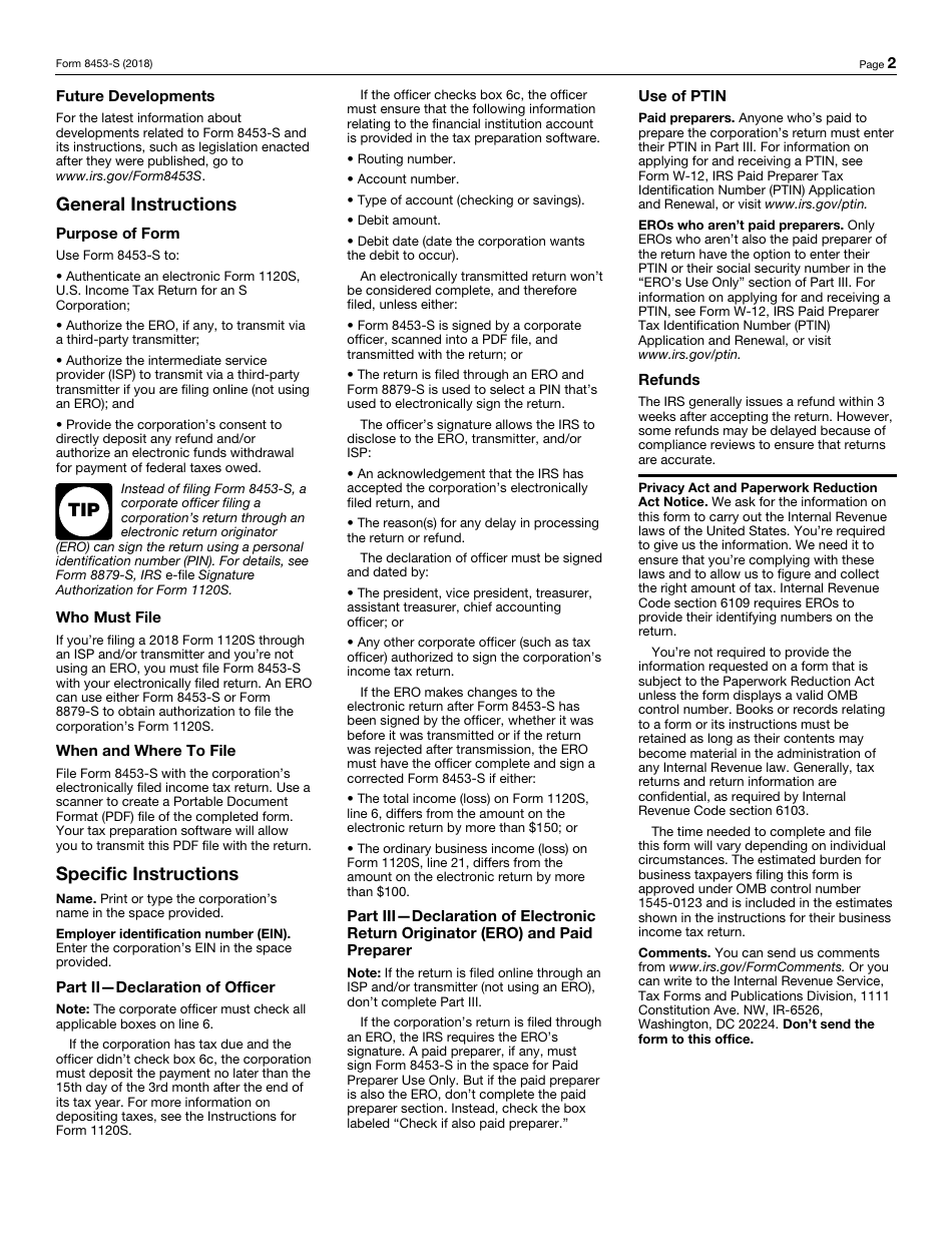 IRS Form 8453-S U.S. S Corporation Income Tax Declaration for an IRS E-File Return, Page 2