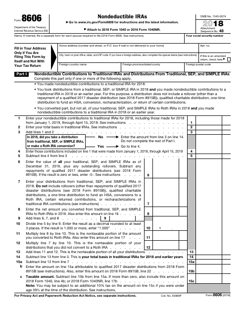 IRS Form 8606 Download Fillable PDF Or Fill Online Nondeductible Iras 