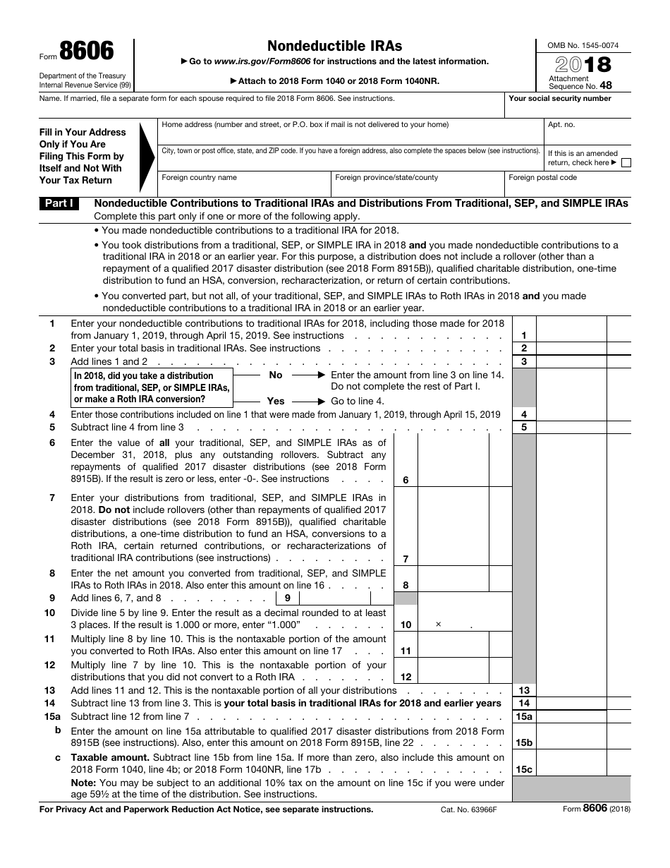IRS Form 8606 Nondeductible Iras, Page 1