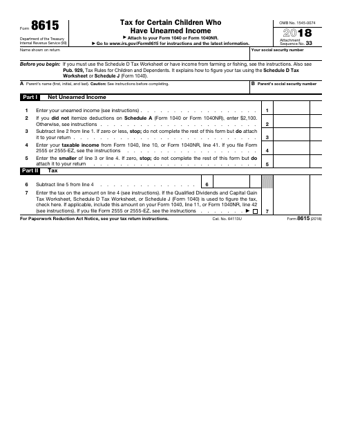 Irs Form 8615 Download Fillable Pdf Or Fill Online Tax For Certain Children Who Have Unearned Income 18 Templateroller
