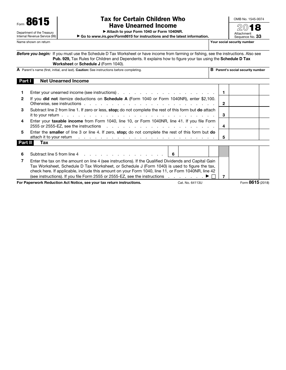 Irs Form 8615 Download Fillable Pdf Or Fill Online Tax For Certain Children Who Have Unearned Income 18 Templateroller