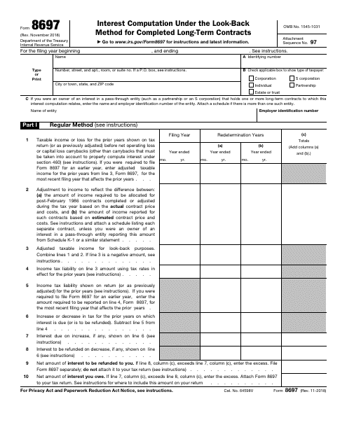 IRS Form 8697 Interest Computation Under the Look-Back Method for Completed Long-Term Contracts