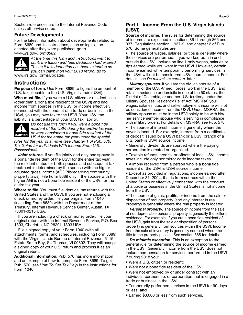 IRS Form 8689 Allocation of Individual Income Tax to the U.S. Virgin Islands, Page 3