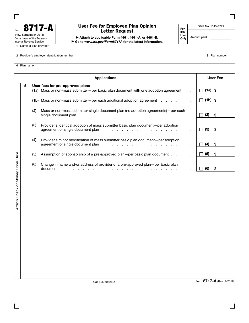IRS Form 8717-A User Fee for Employee Plan Opinion Letter Request, Page 1
