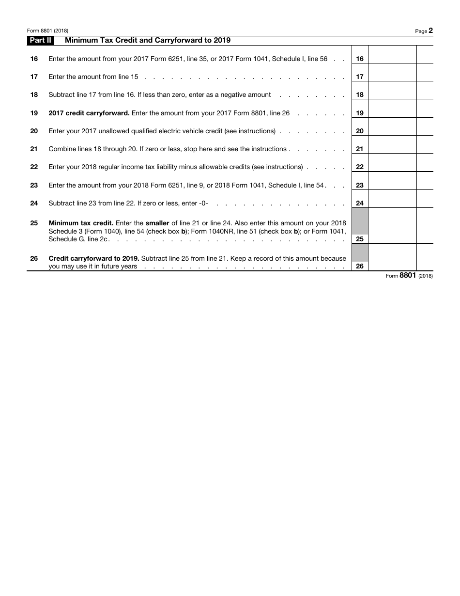 IRS Form 8801 2018 Fill Out, Sign Online and Download Fillable PDF