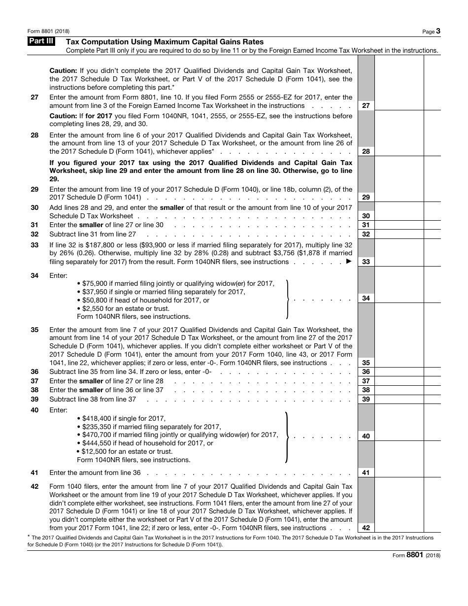 IRS Form 8801 Credit for Prior Year Minimum Tax - Individuals, Estates, and Trusts, Page 3