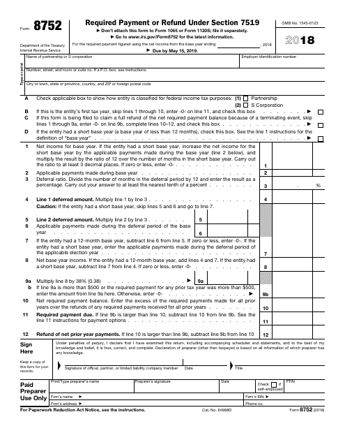 IRS Form 8752 2018 Printable Pdf