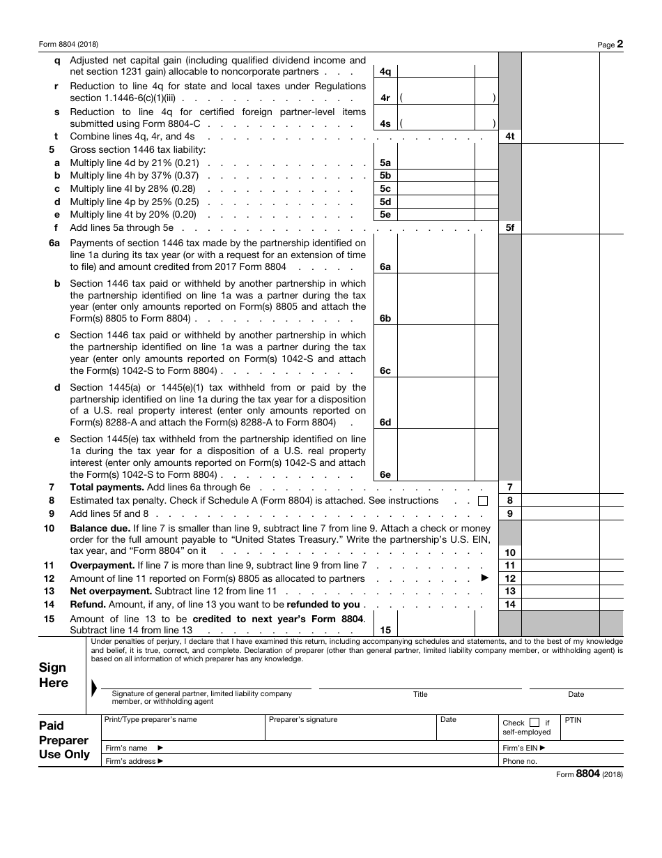 IRS Form 8804 - 2018 - Fill Out, Sign Online and Download Fillable PDF ...