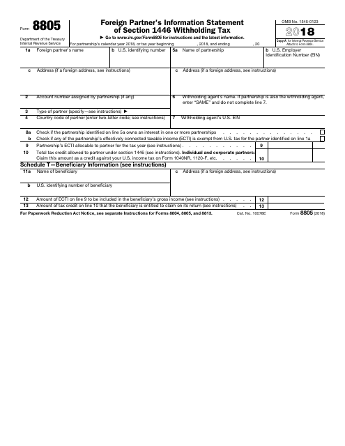 IRS Form 8805 2018 Printable Pdf