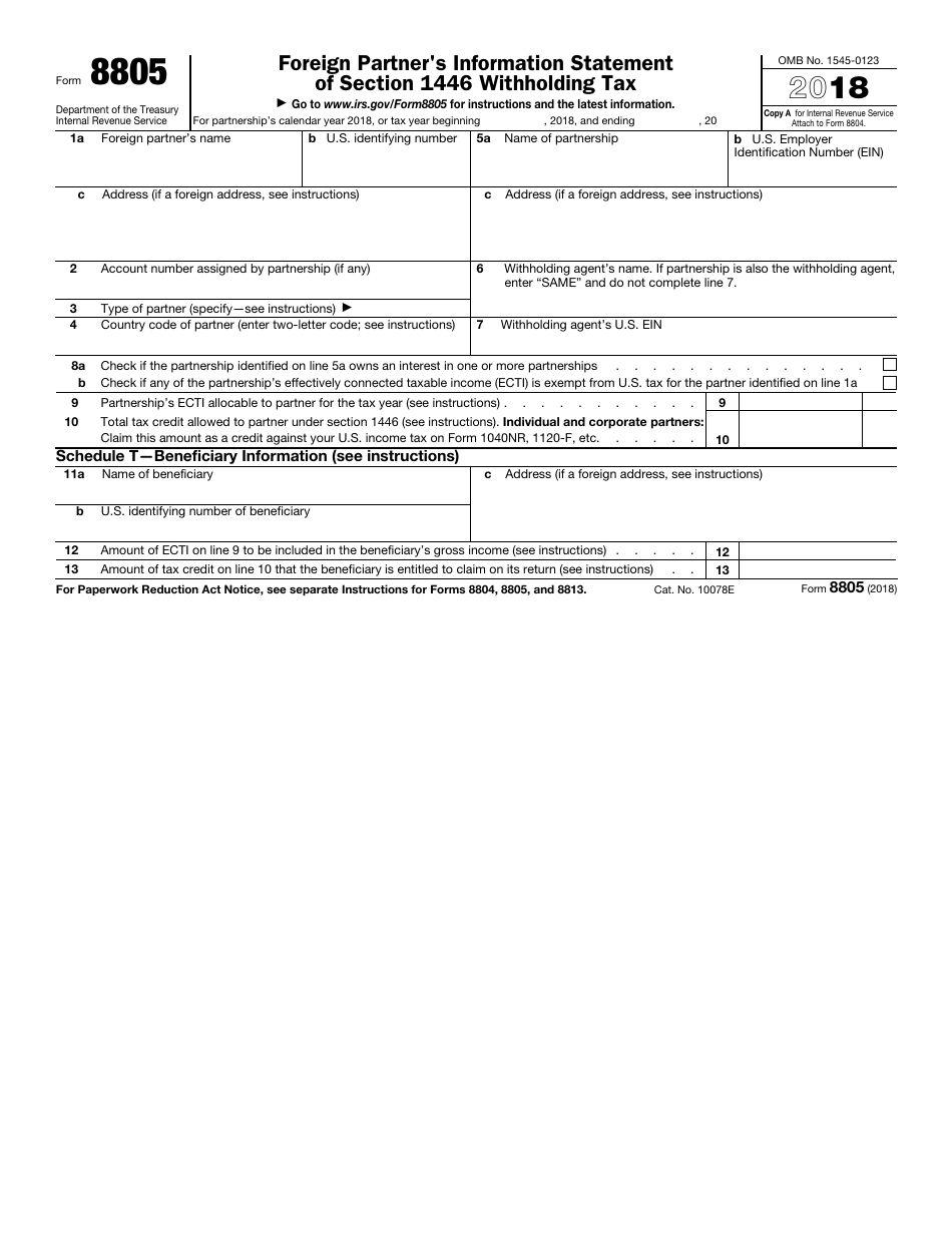IRS Form 8805 Foreign Partners Information Statement of Section 1446 Withholding Tax, Page 1