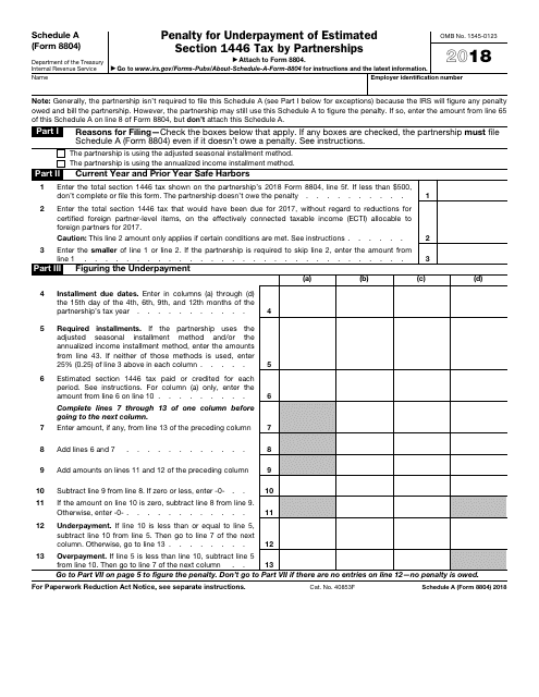 IRS Form 8804 Schedule A 2018 Printable Pdf