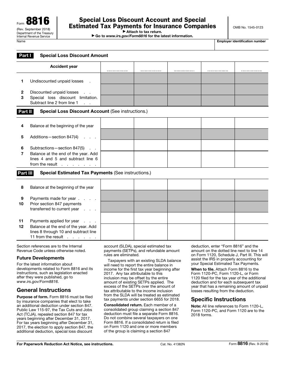 IRS Form 8816 Special Loss Discount Account and Special Estimated Tax Payments for Insurance Companies, Page 1