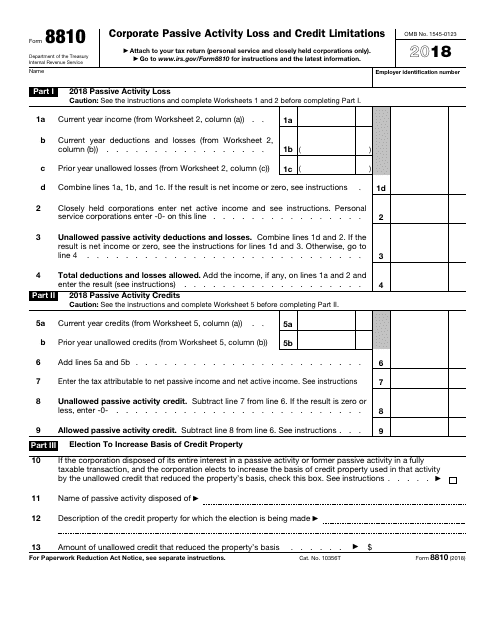 IRS Form 8810 2018 Printable Pdf