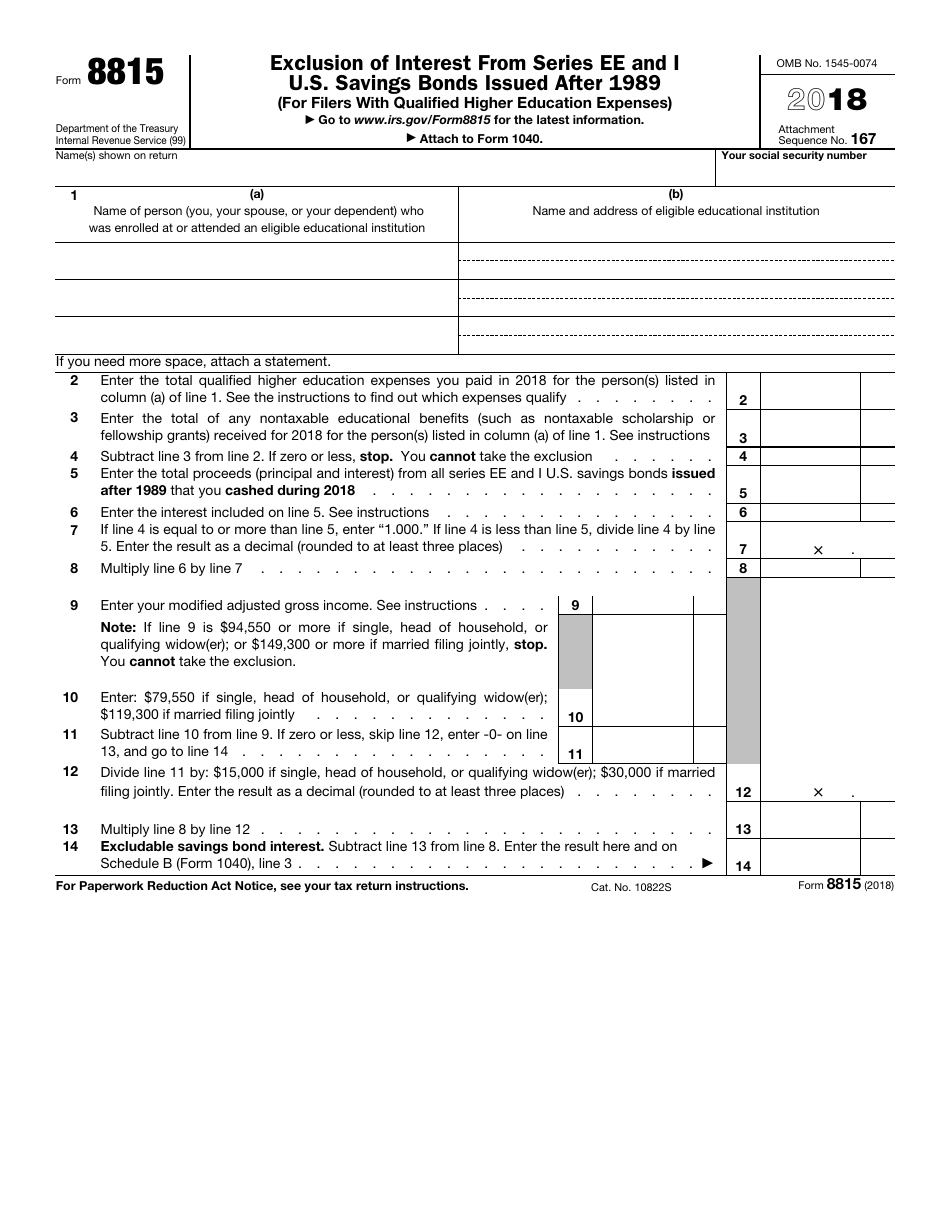 IRS Form 8815 - 2018 - Fill Out, Sign Online and Download Fillable PDF ...