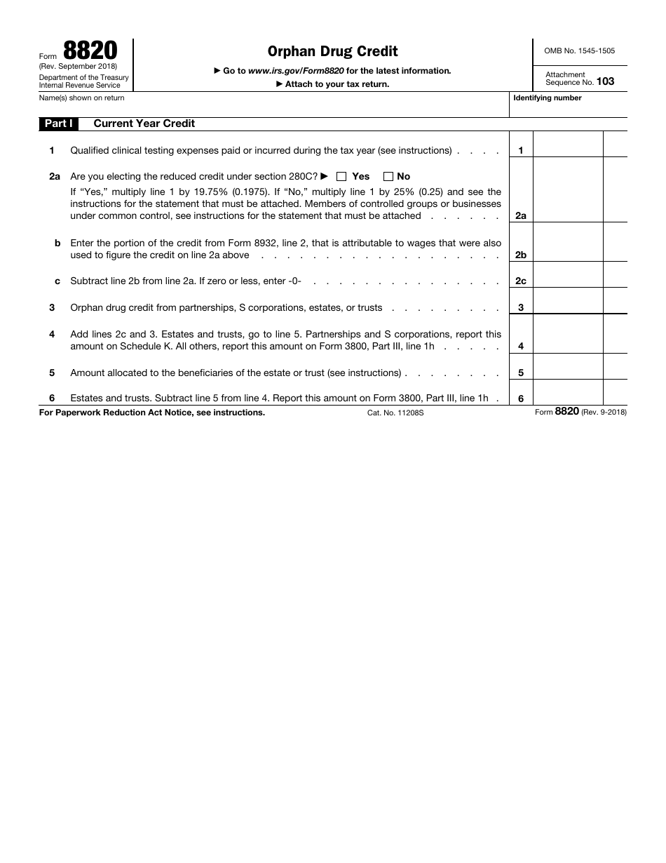 IRS Form 8820 Orphan Drug Credit, Page 1