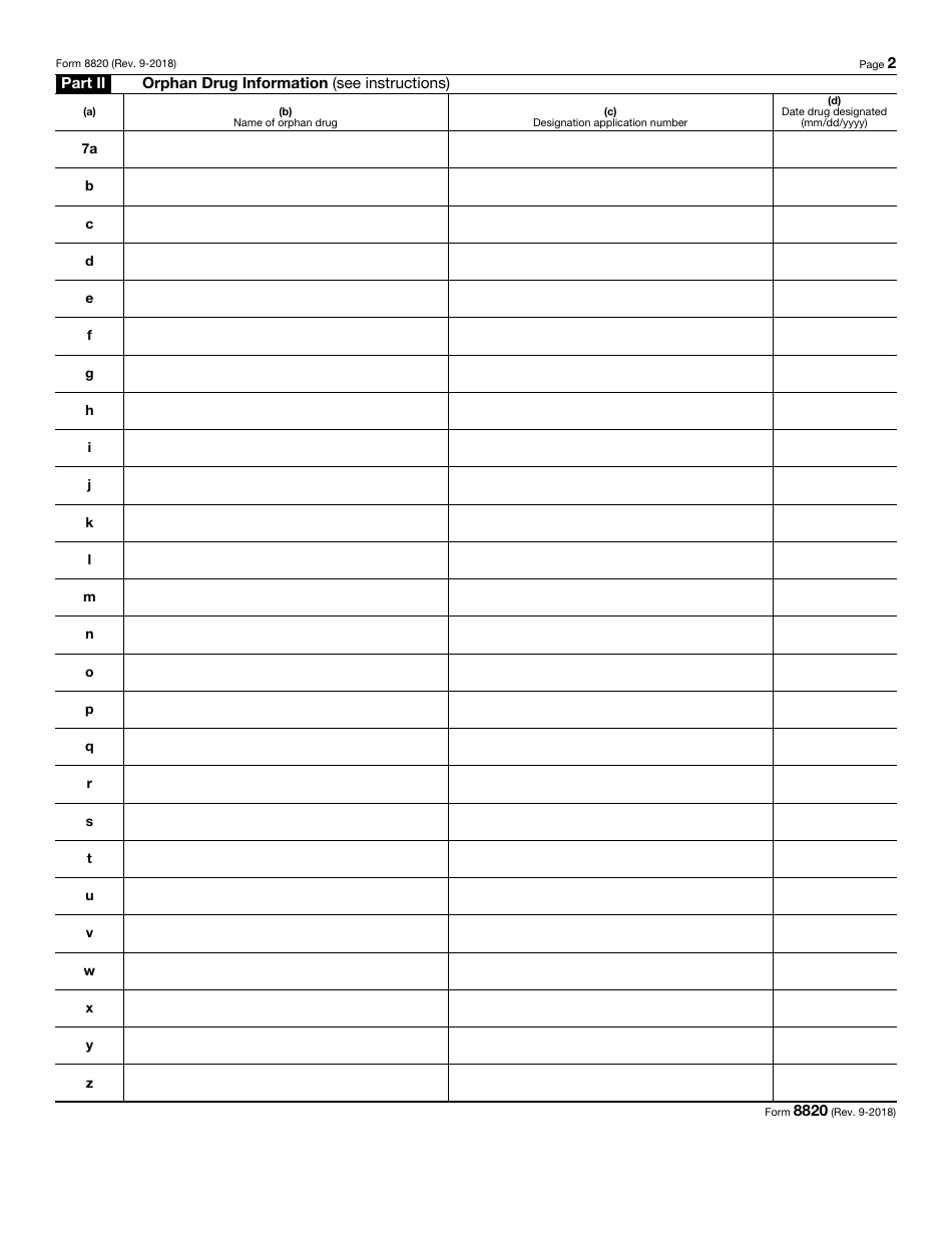 IRS Form 8820 Orphan Drug Credit, Page 2